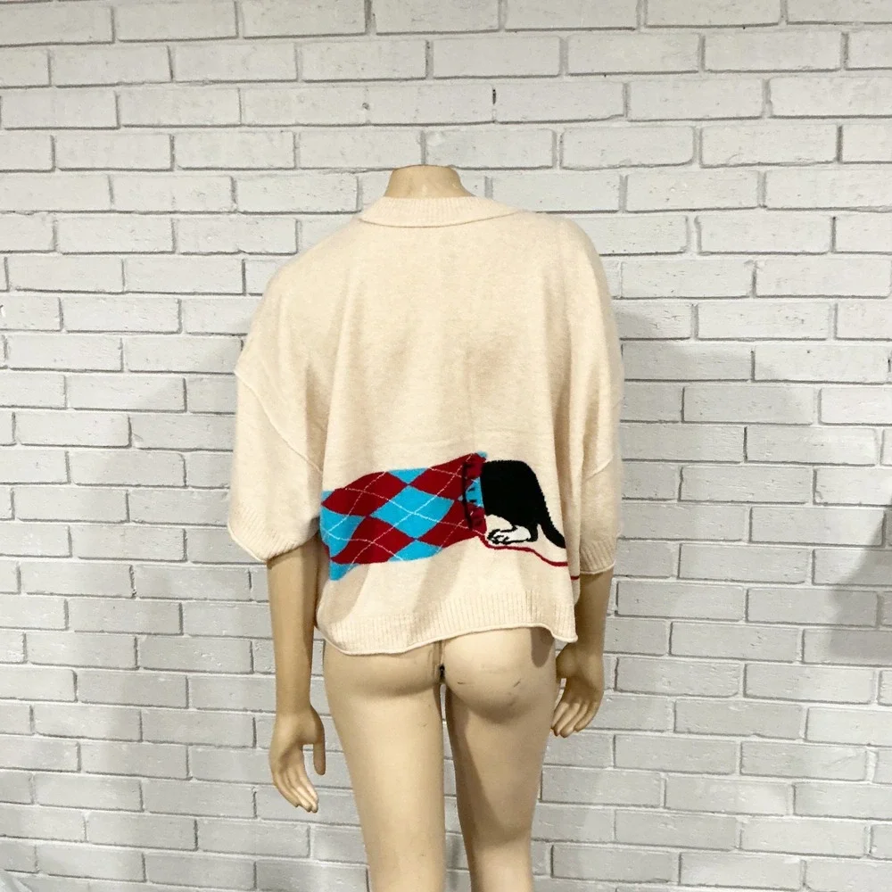 Anthropologie Dachshund Dog Cashmere Knit Sweater Beige NWT - Picture 7 of 15